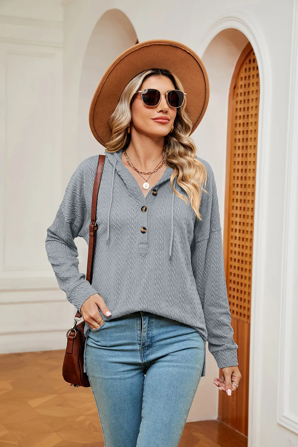 Half-Button Dropped Shoulder Hoodie, image 13