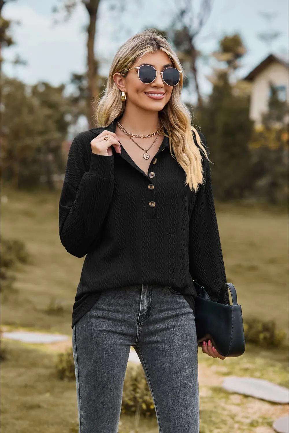 Collared Neck Long Sleeve Blouse, image 23