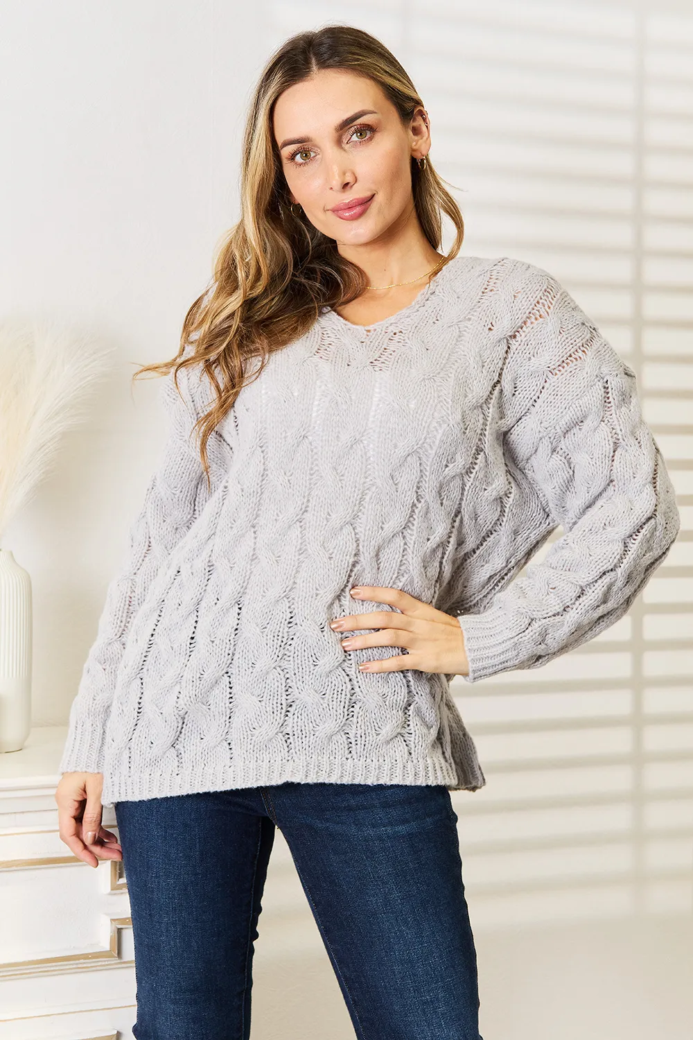 Cable-Knit Hooded Sweater, image 2