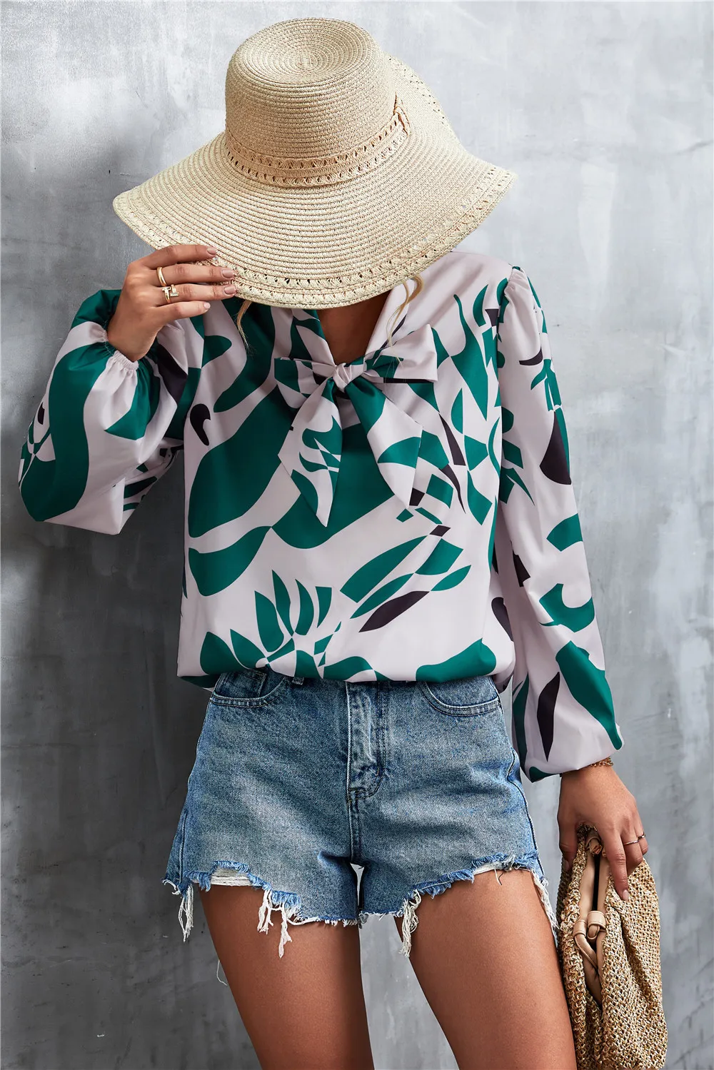 Printed Tie Neck Puff Sleeve Blouse, image 6