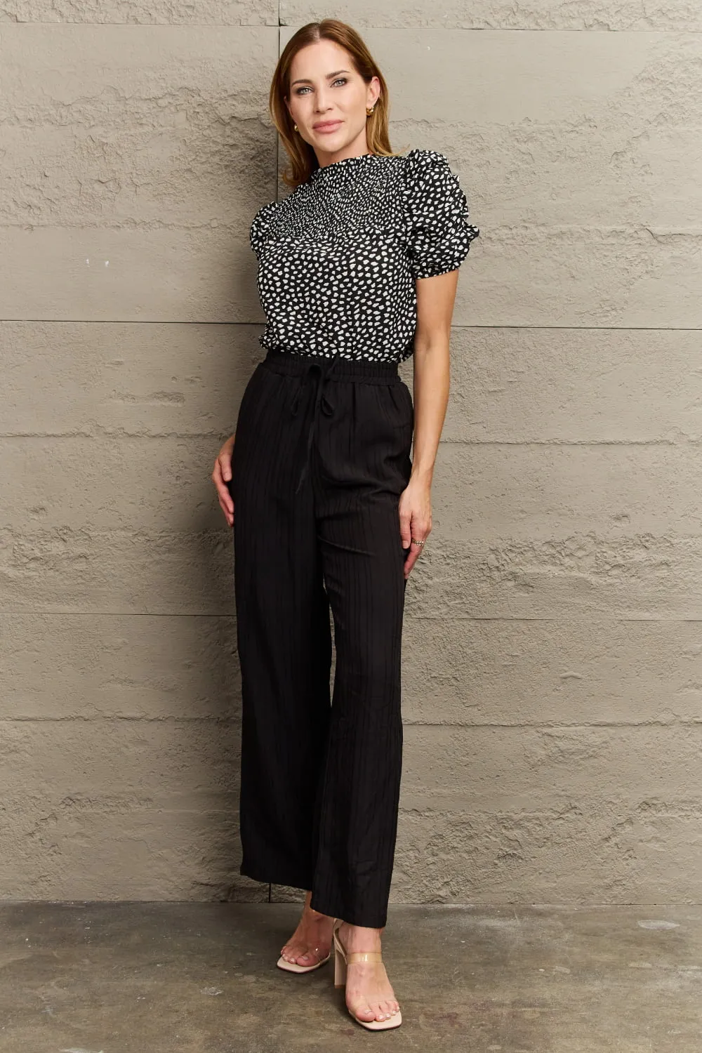 Printed Round Neck Puff Sleeve Blouse, image 4