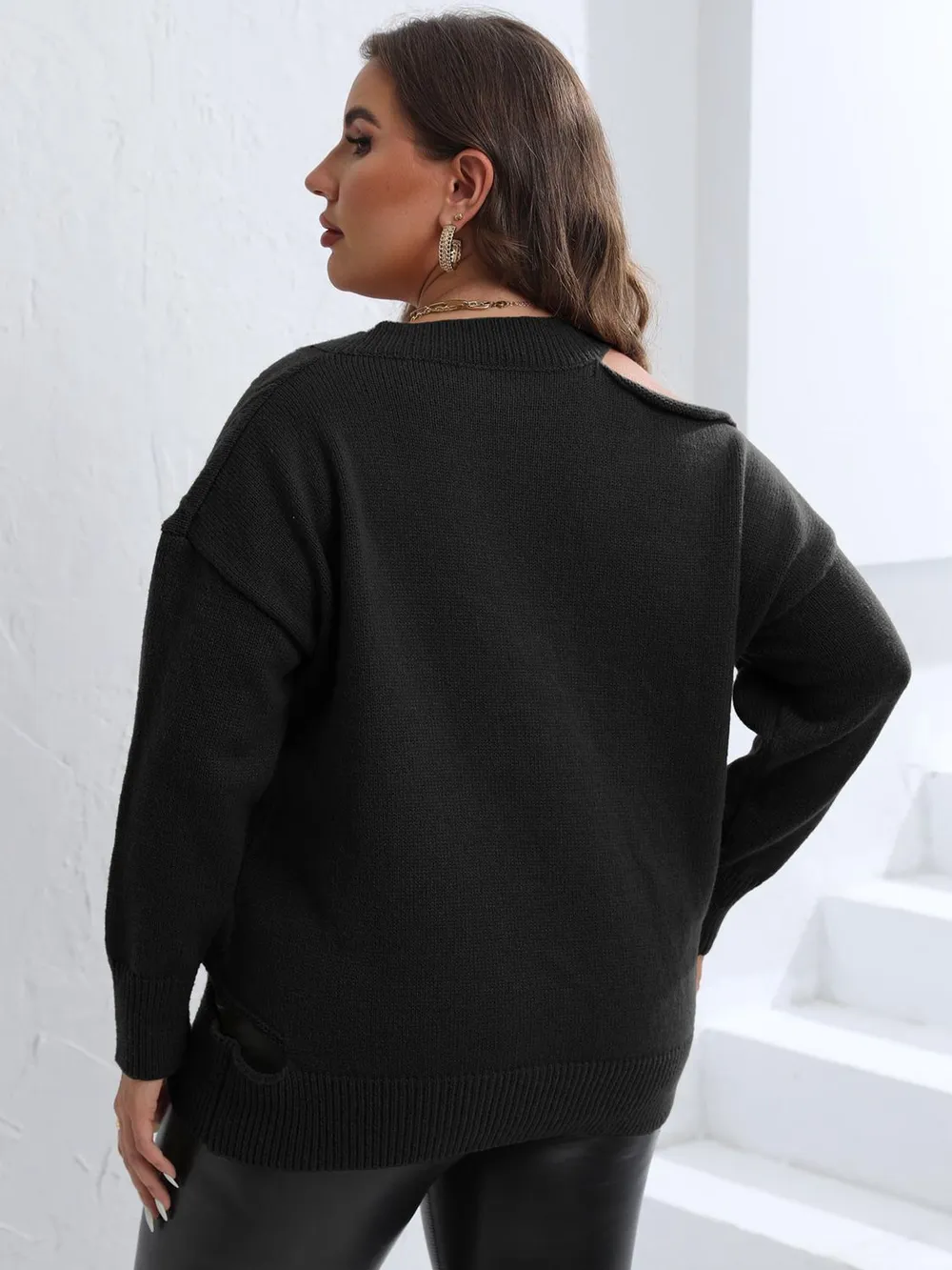Plus Size Cutout V-Neck Sweater, image 9