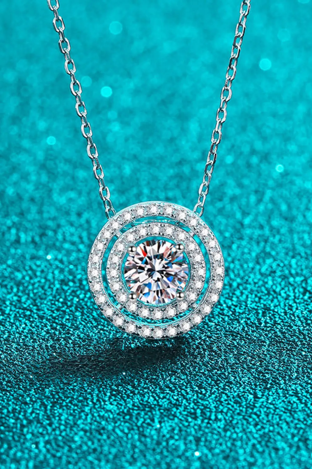 Moissanite Round Pendant Rhodium-Plated Necklace, image 2