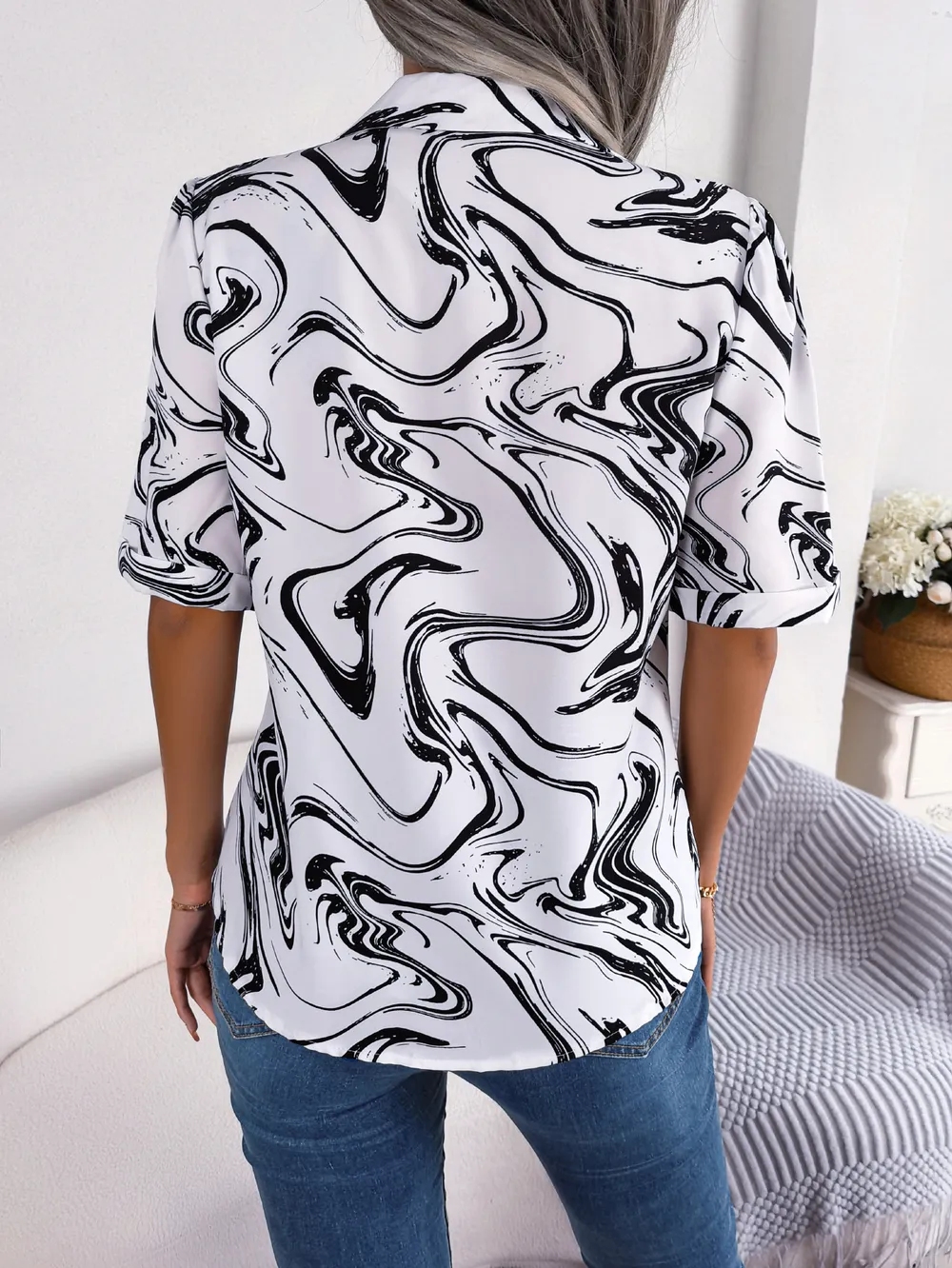 Printed Lapel Collar Shirt, image 7