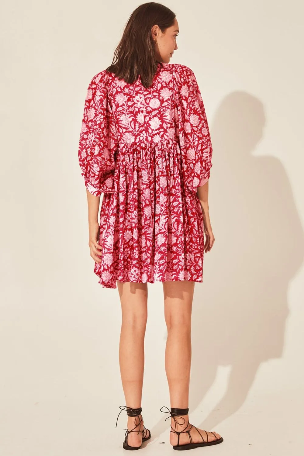 Floral Tie Neck Lantern Sleeve Dress, image 3