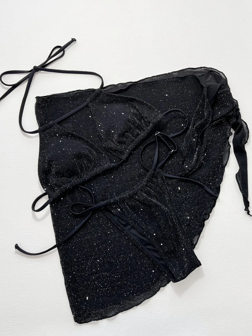 Glitter Halter Neck Backless Three-Piece Swim Set, image 4
