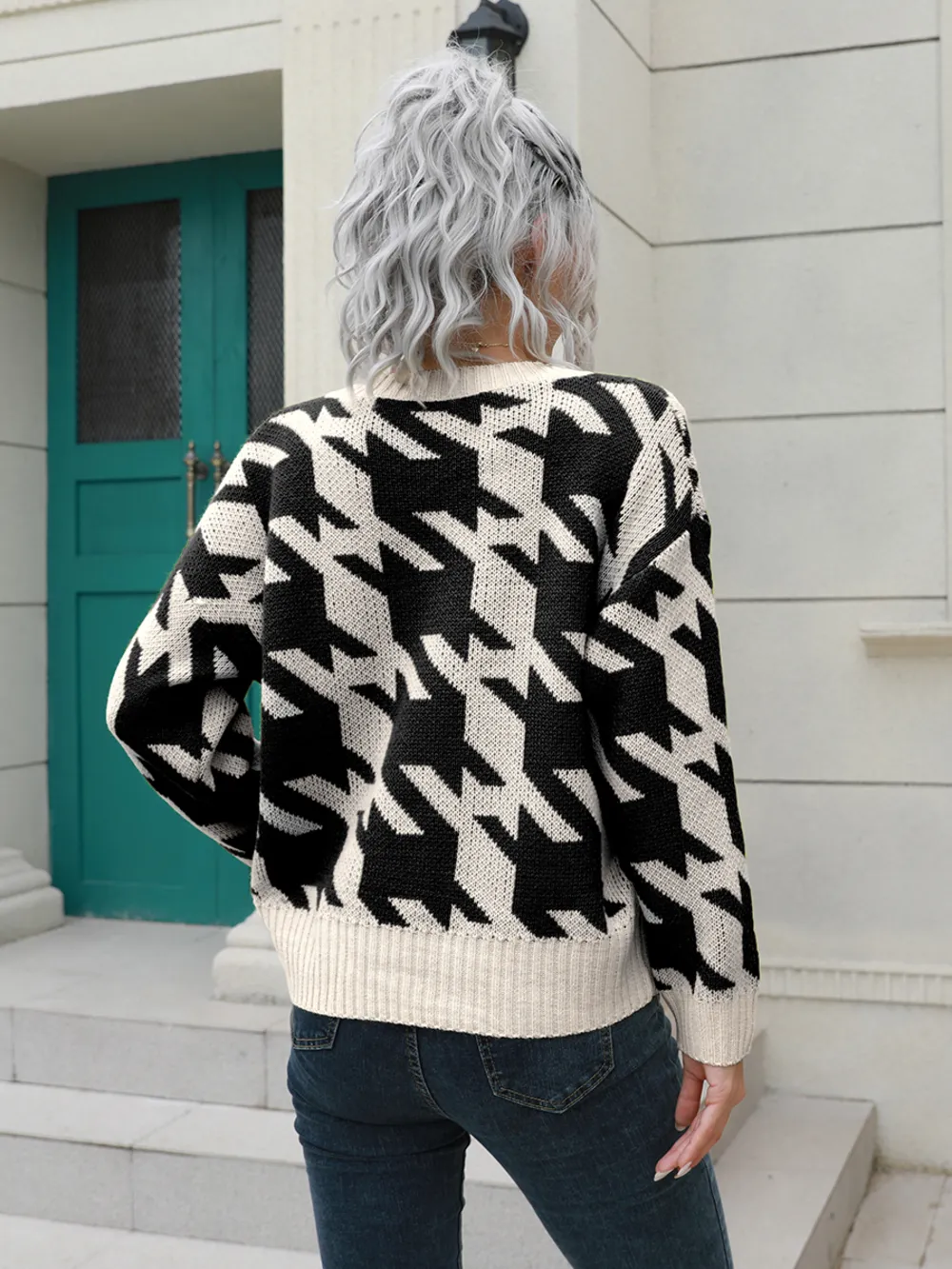 Houndstooth Button Down Cardigan, image 3