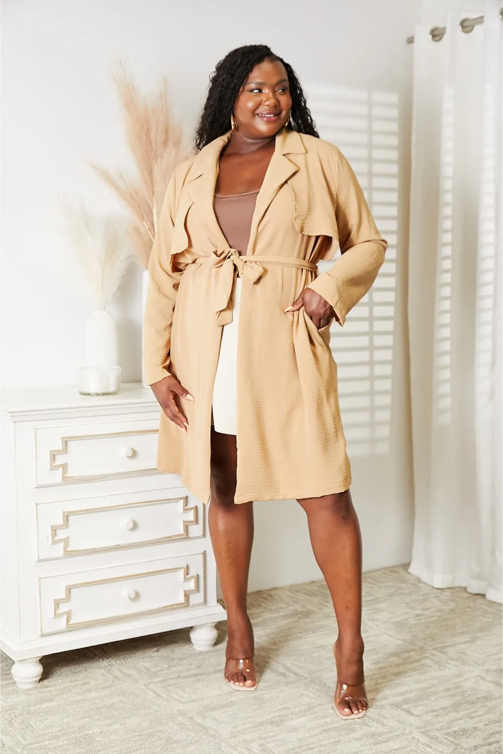 Full Size Tied Trench Coat with Pockets, image 6