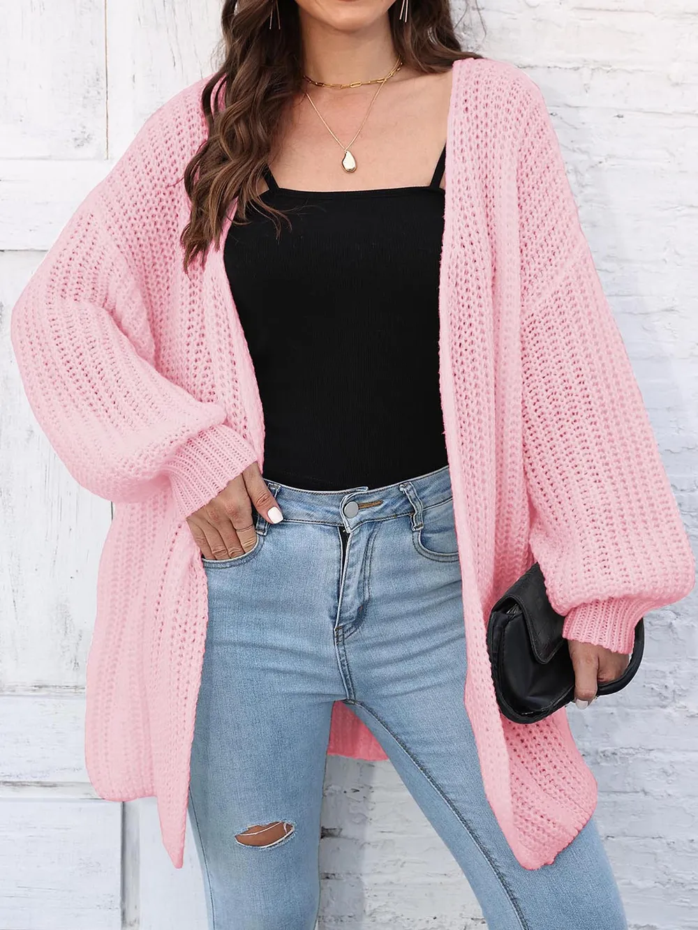 Open Front Dropped Shoulder Longline Cardigan, image 5