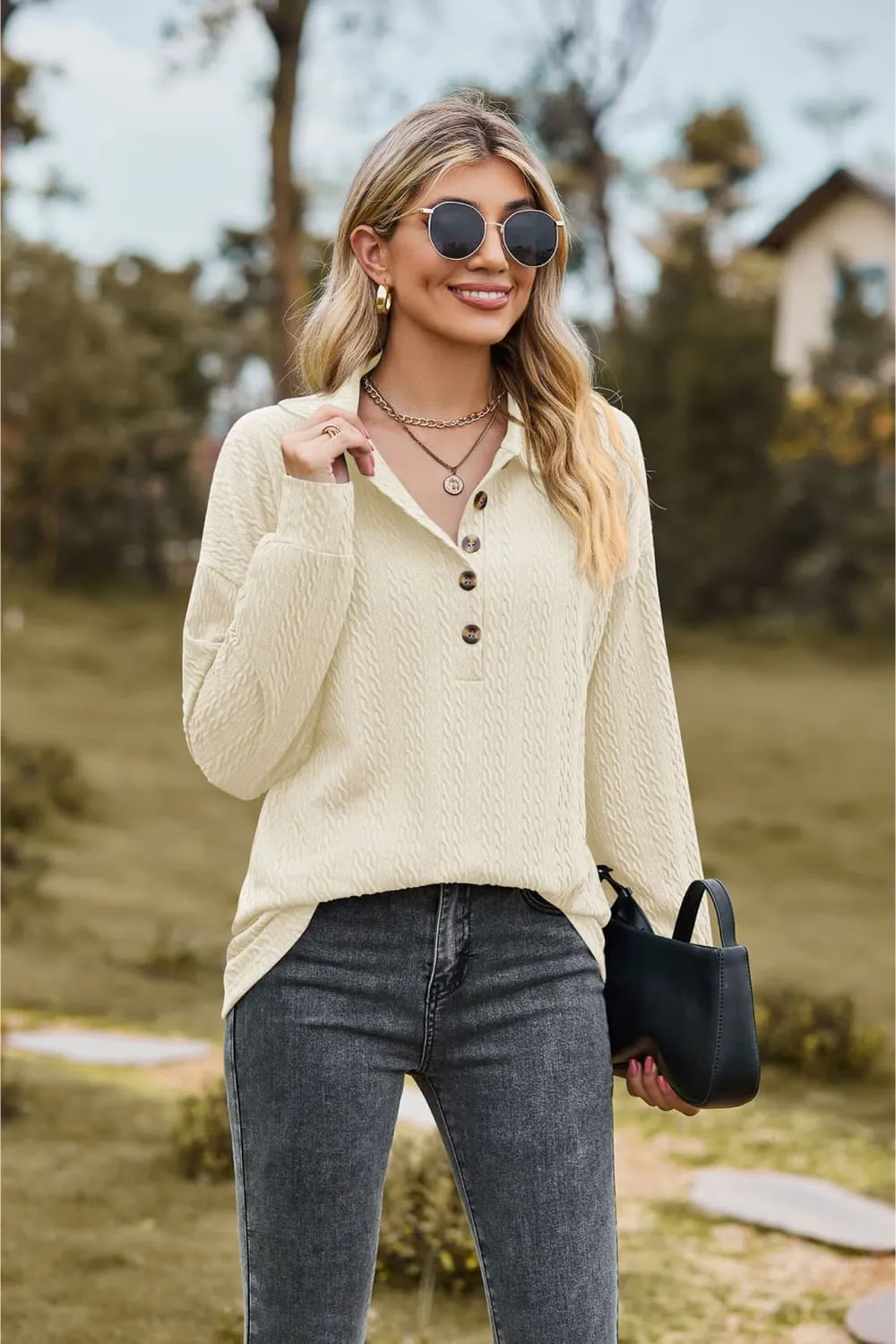 Collared Neck Long Sleeve Blouse, image 9