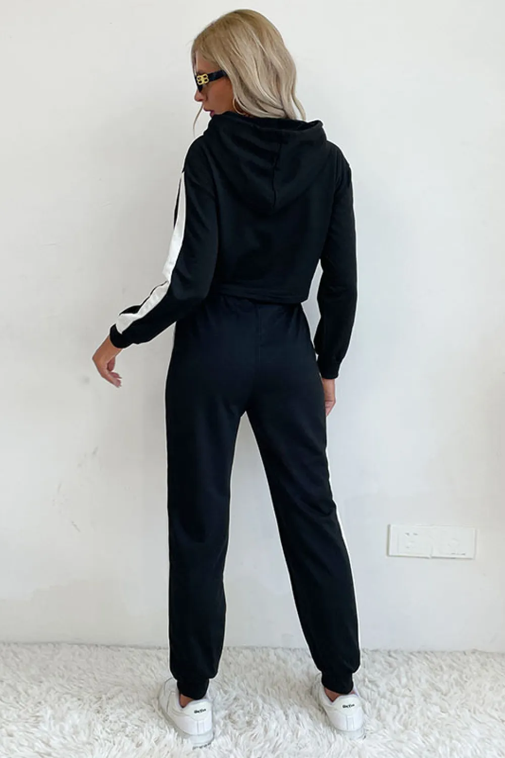 Side Stripe Cropped Hoodie and Jogger Set, image 2