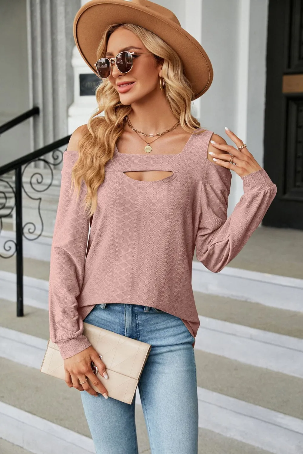 Cold Shoulder Square Neck Cutout Blouse, image 4