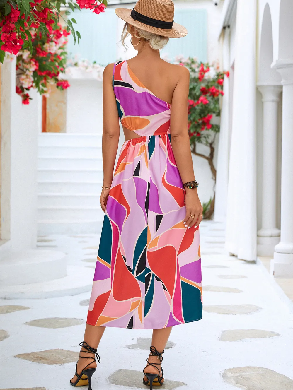 Printed Cutout One-Shoulder Sleeveless Dress, image 2
