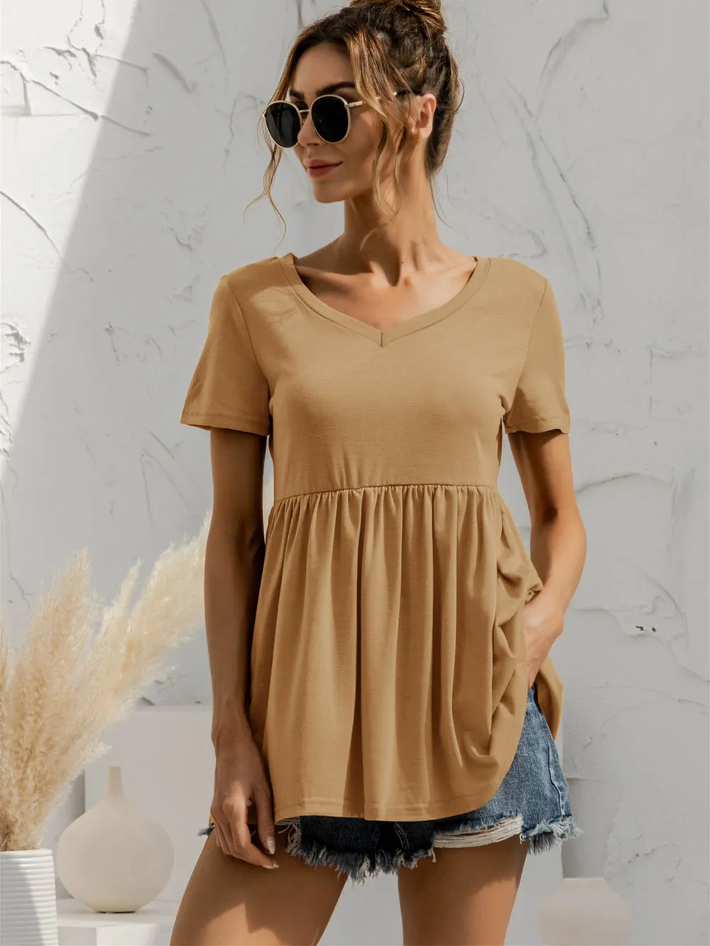V-Neck Short Sleeve Babydoll Top, image 5