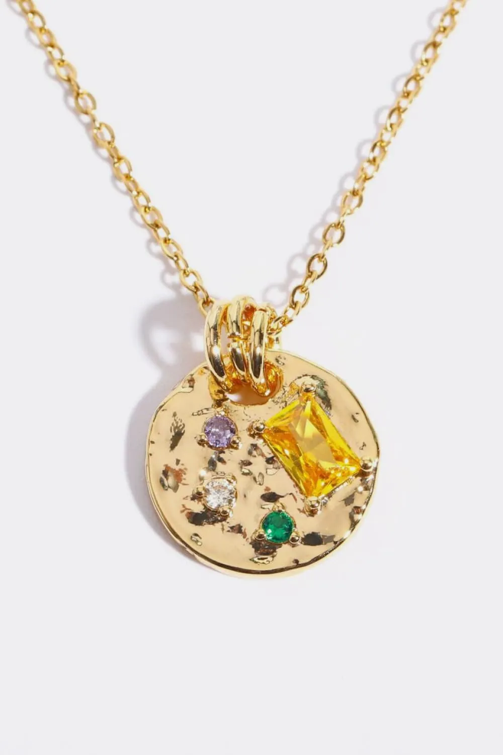 Inlaid Multicolored Zircon Round Pendant Copper Necklace, image 4