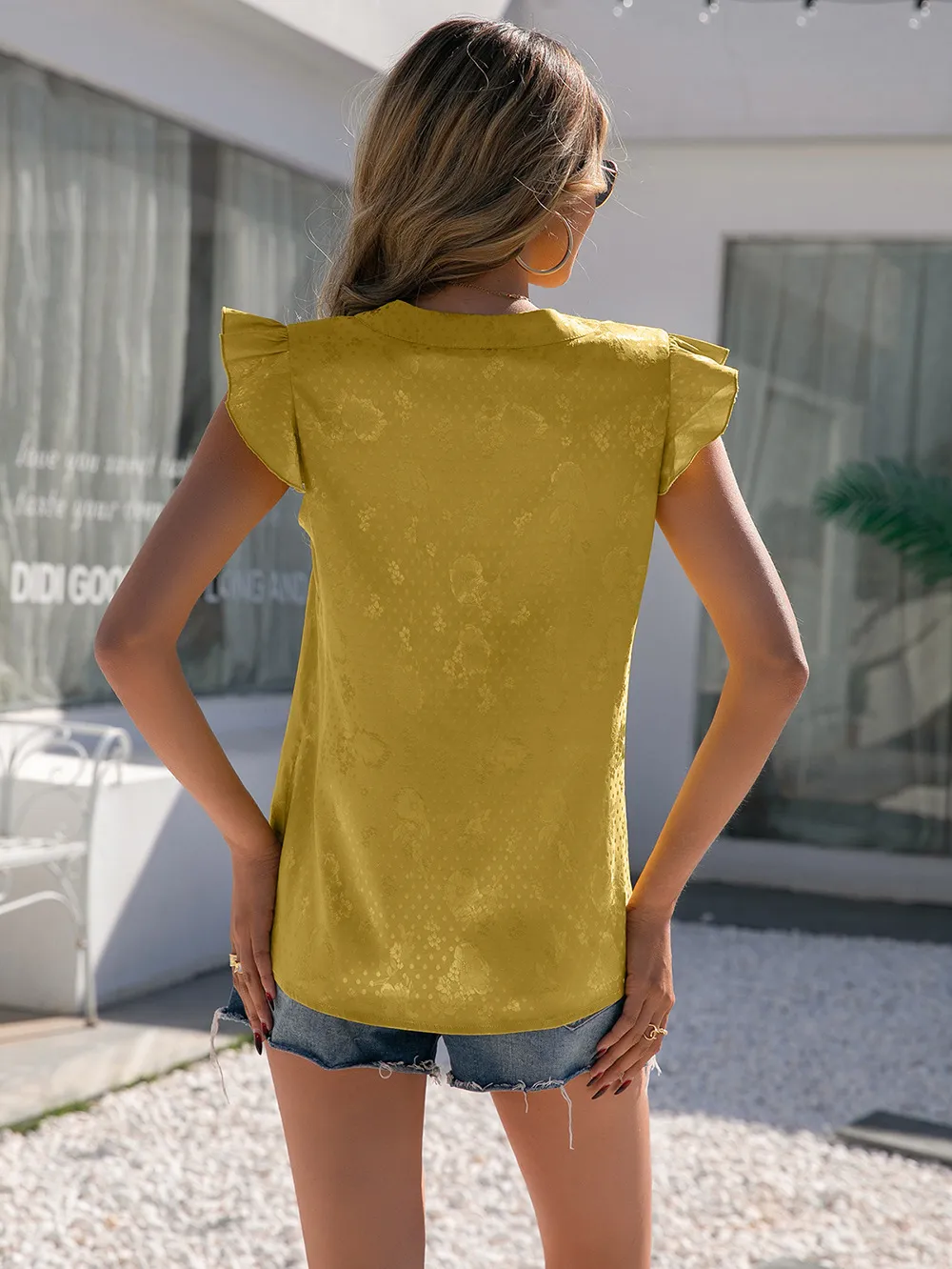 Notched Neck Butterfly Sleeve Blouse, image 9