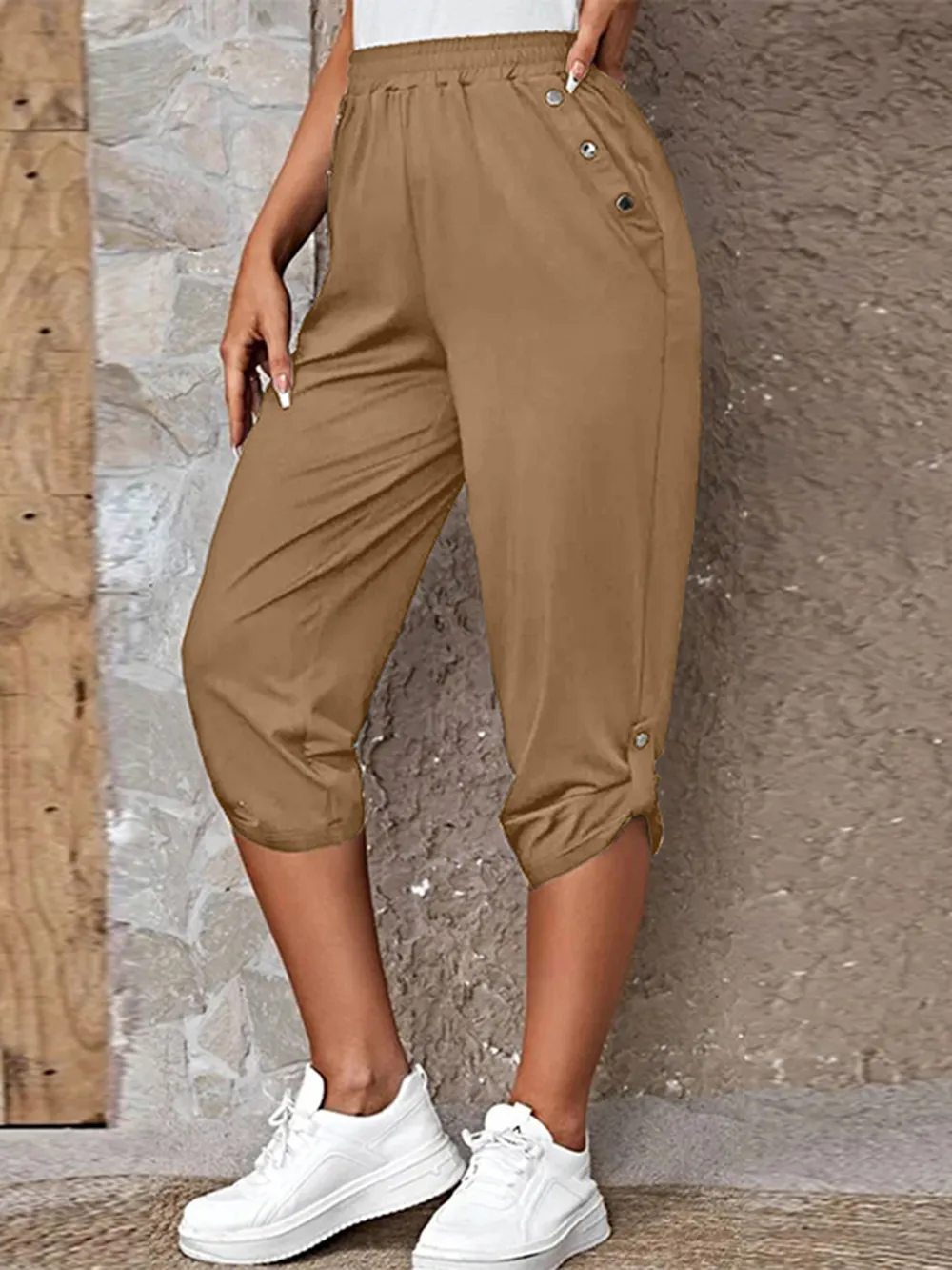 Full Size Roll-Tab Capris Pants, image 4