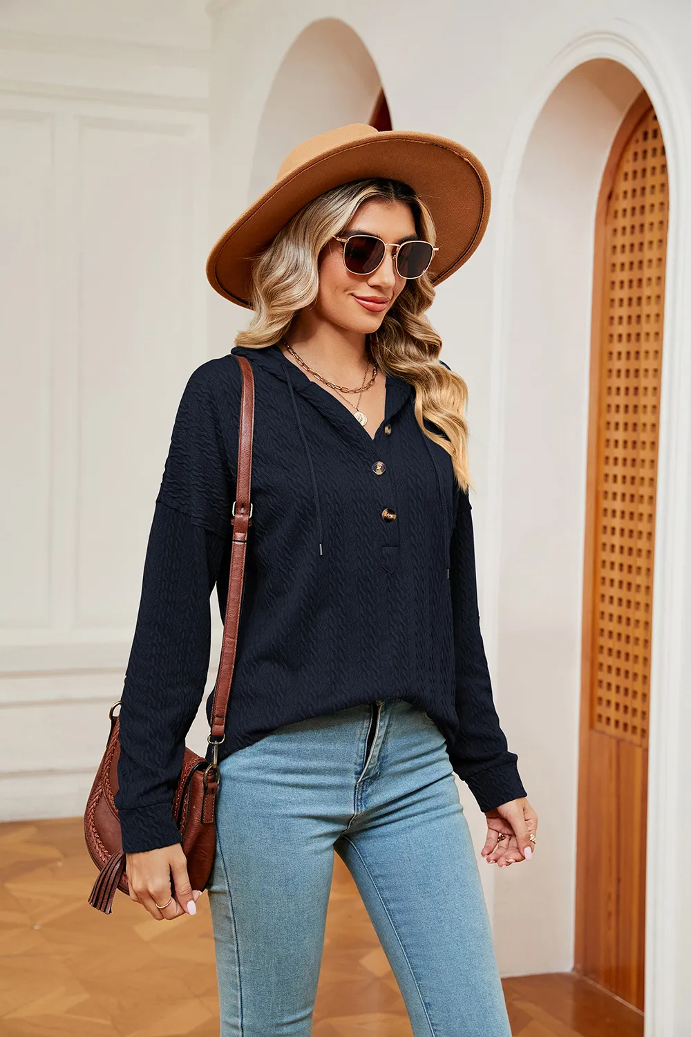 Half-Button Dropped Shoulder Hoodie, image 7