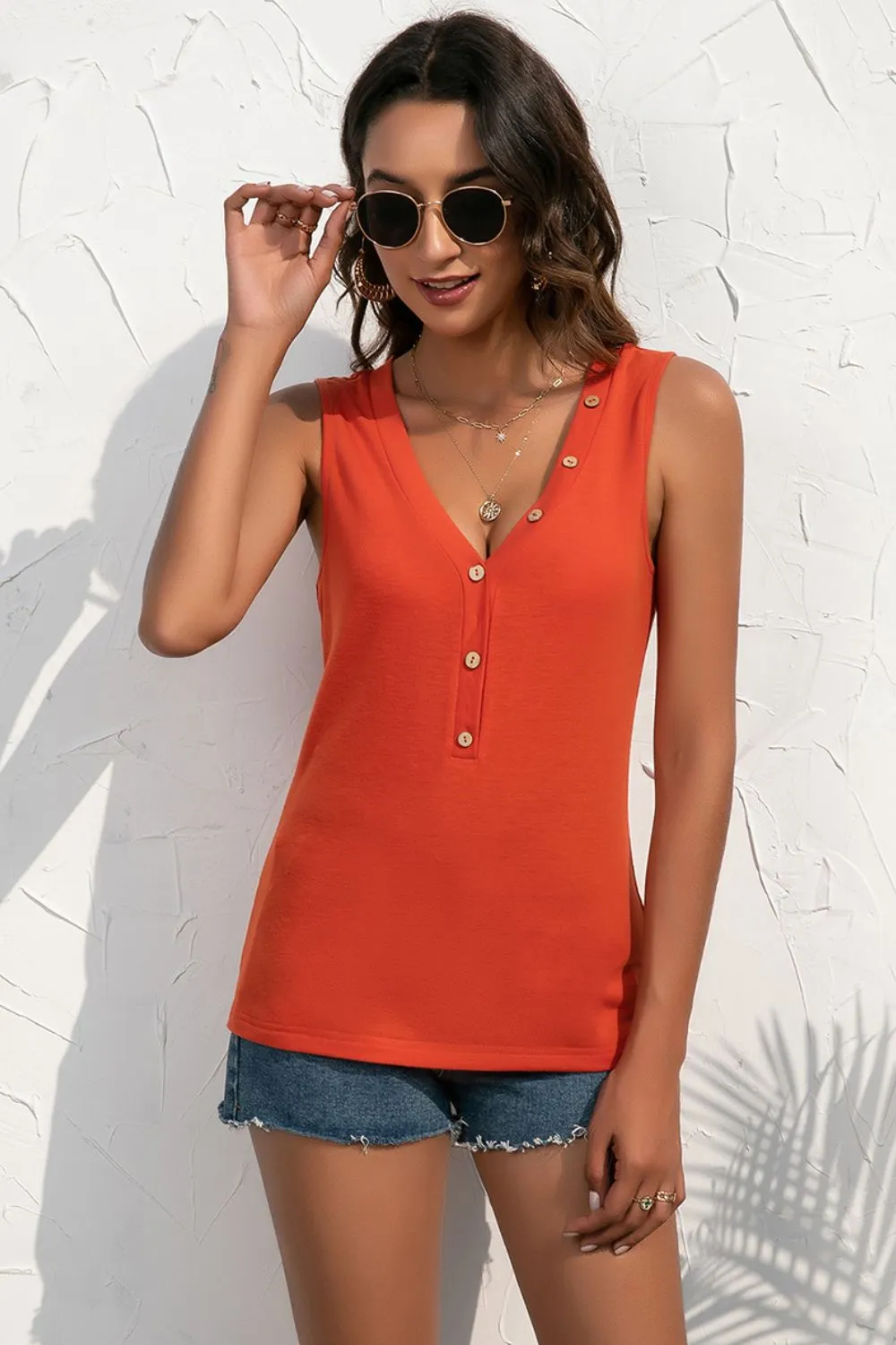 Buttoned Deep V Tank, image 10