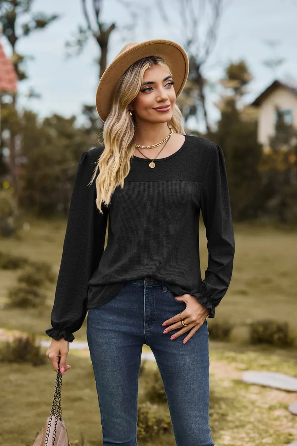 Round Neck Puff Sleeve Blouse, image 11