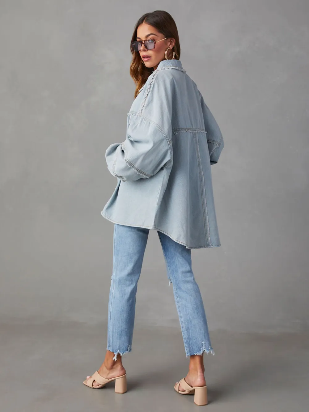 Dropped Shoulder Raw Hem Jacket, image 10