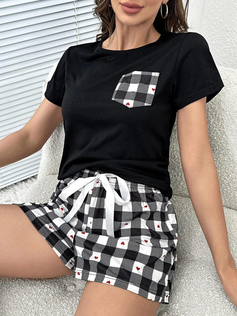 Plaid Heart Top and Shorts Lounge Set, image 7