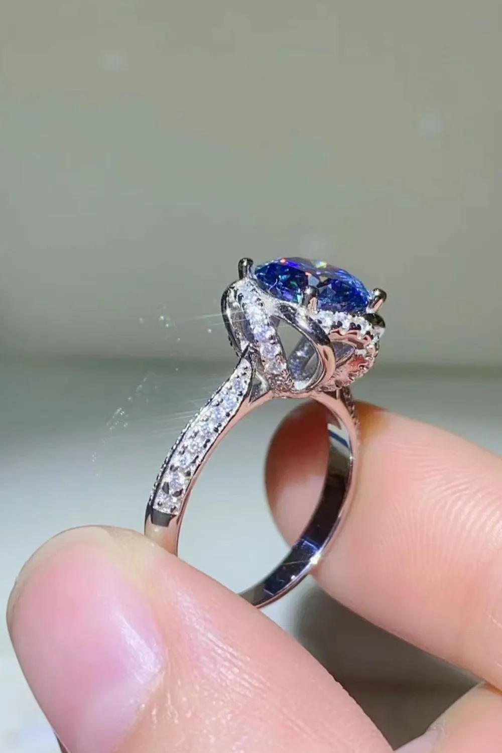 2 Carat Cobalt Blue Moissanite 925 Sterling Silver Ring, image 5