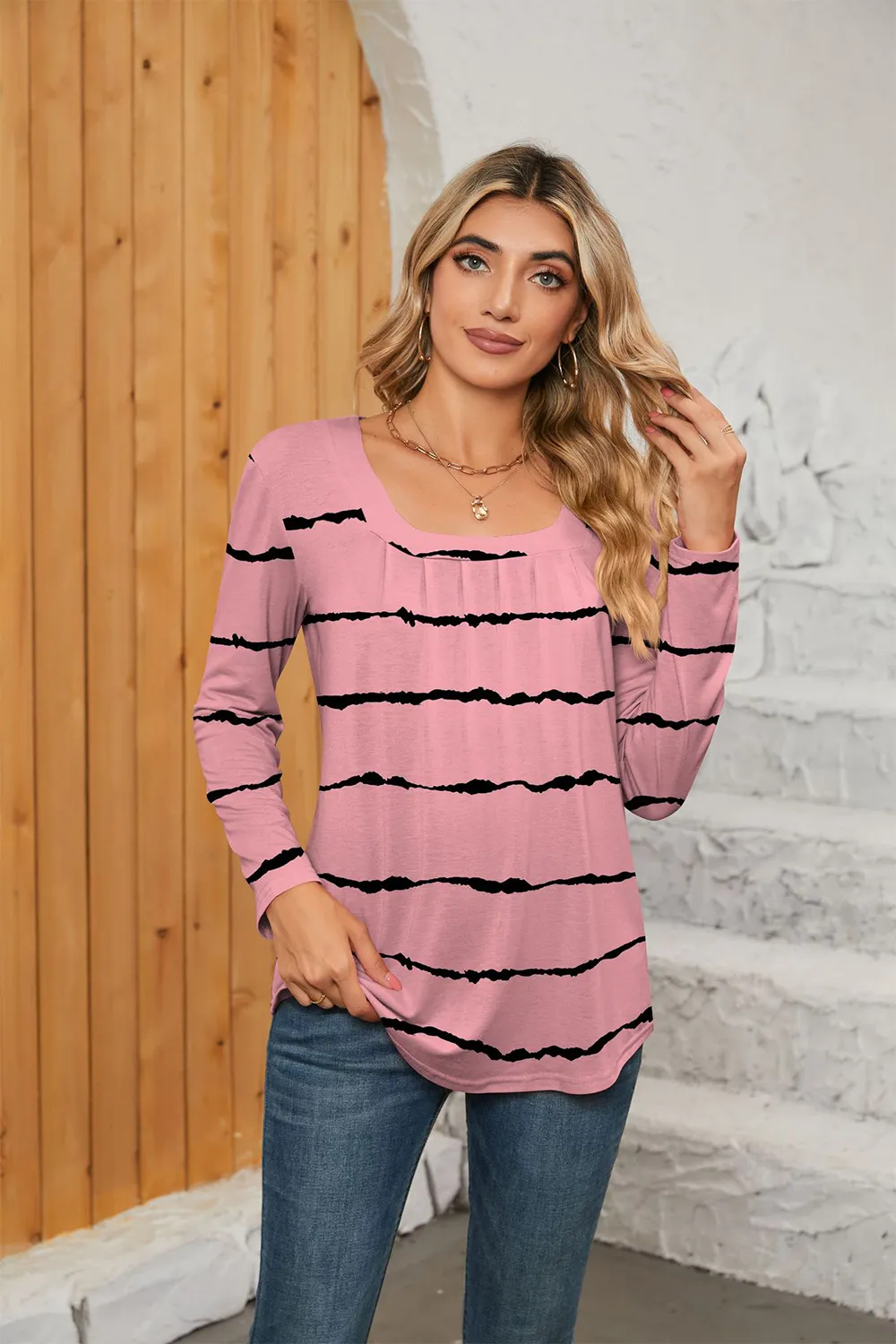 Printed Square Neck Long Sleeve Blouse, image 5