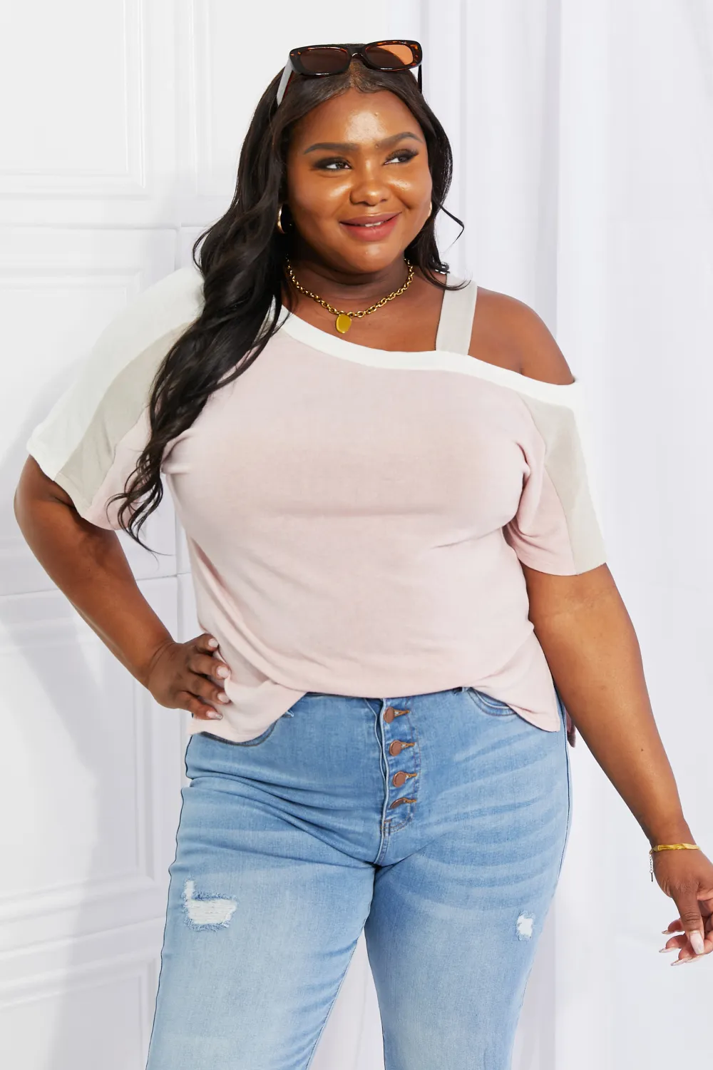 Full Size Something Simple Cold Shoulder Tee, image 6