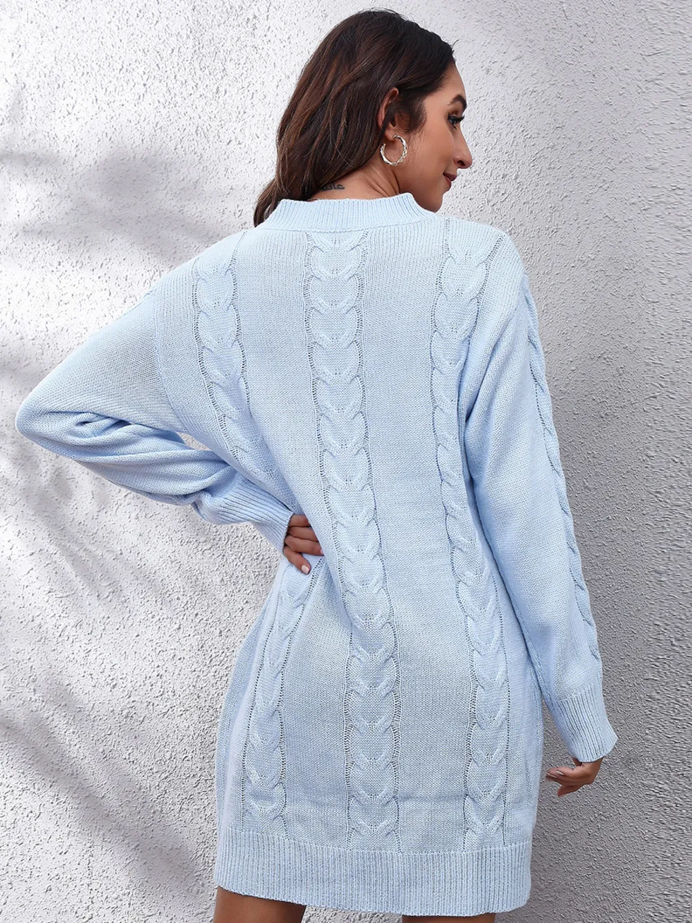 Cable-Knit Round Neck Sweater Dress, image 6