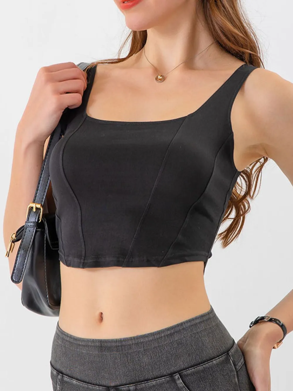Seam Detail Cropped Denim Tank, image 6