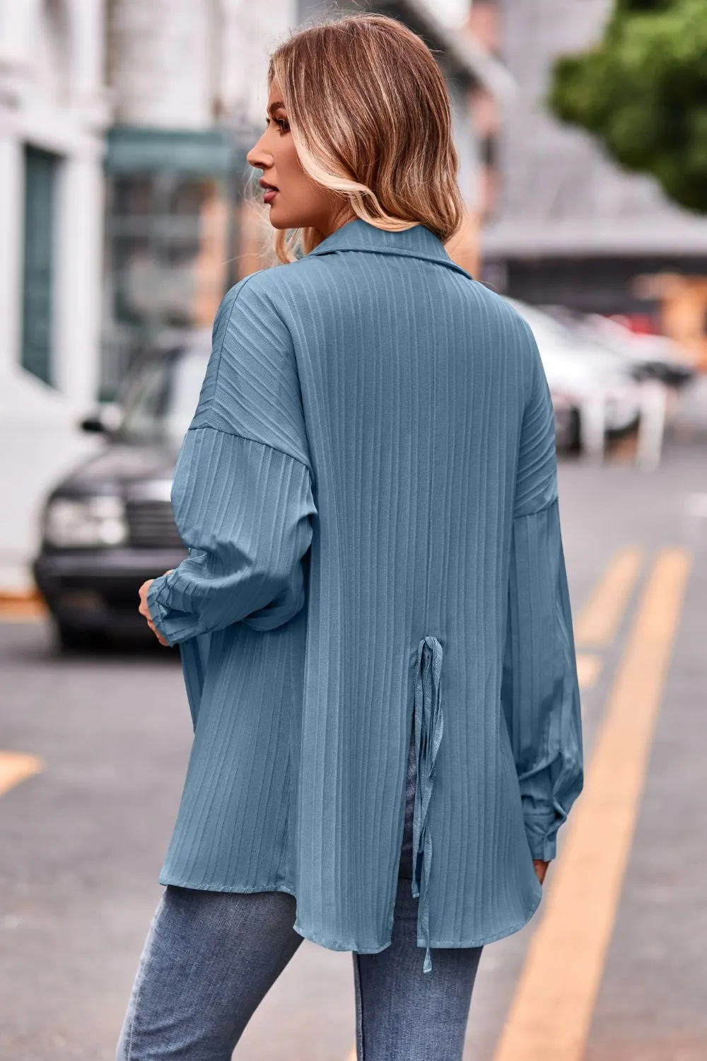 Slit Dropped Shoulder Longline Shirt, image 3