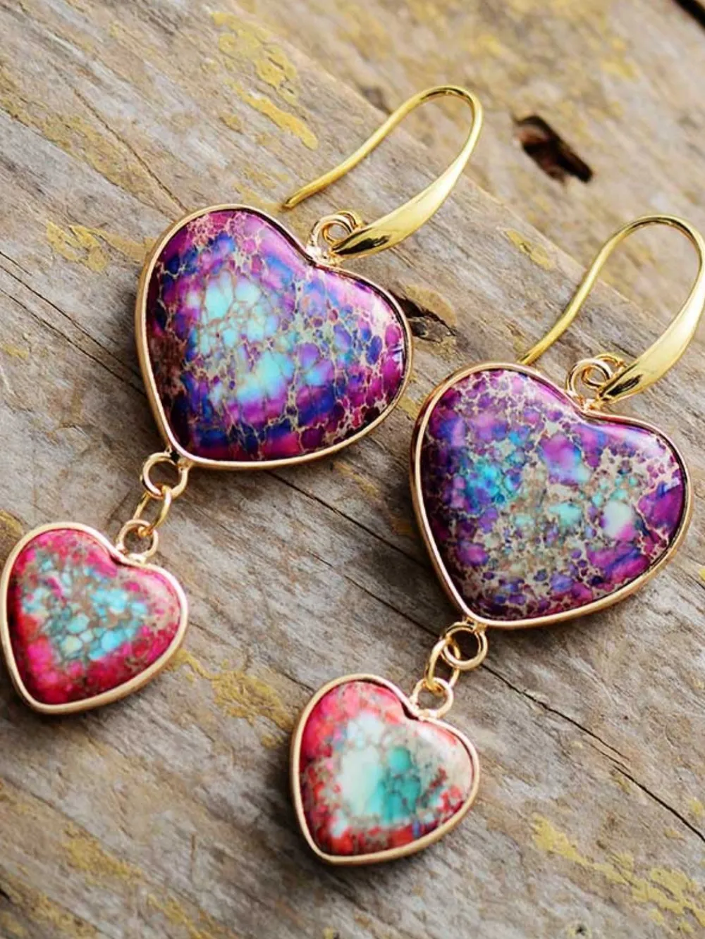 Heart Shape Imperial Jasper Dangle Earrings, image 3