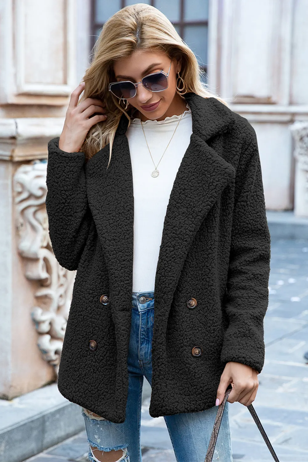 Full Size Lapel Collar Sherpa Coat, image 7