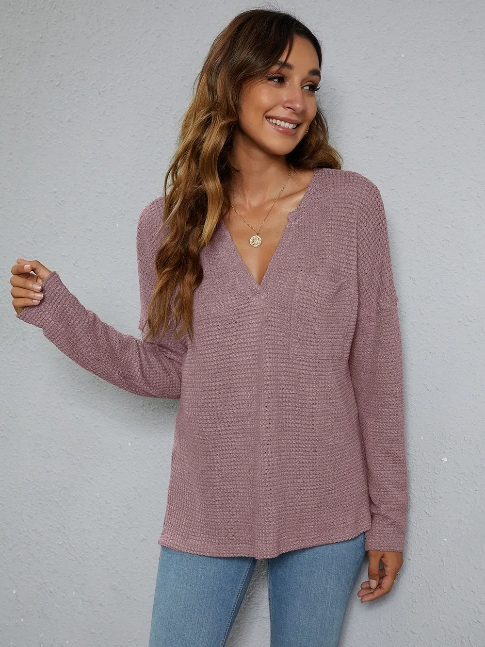 Dropped Shoulder High-Low Waffle-Knit Top, image 15