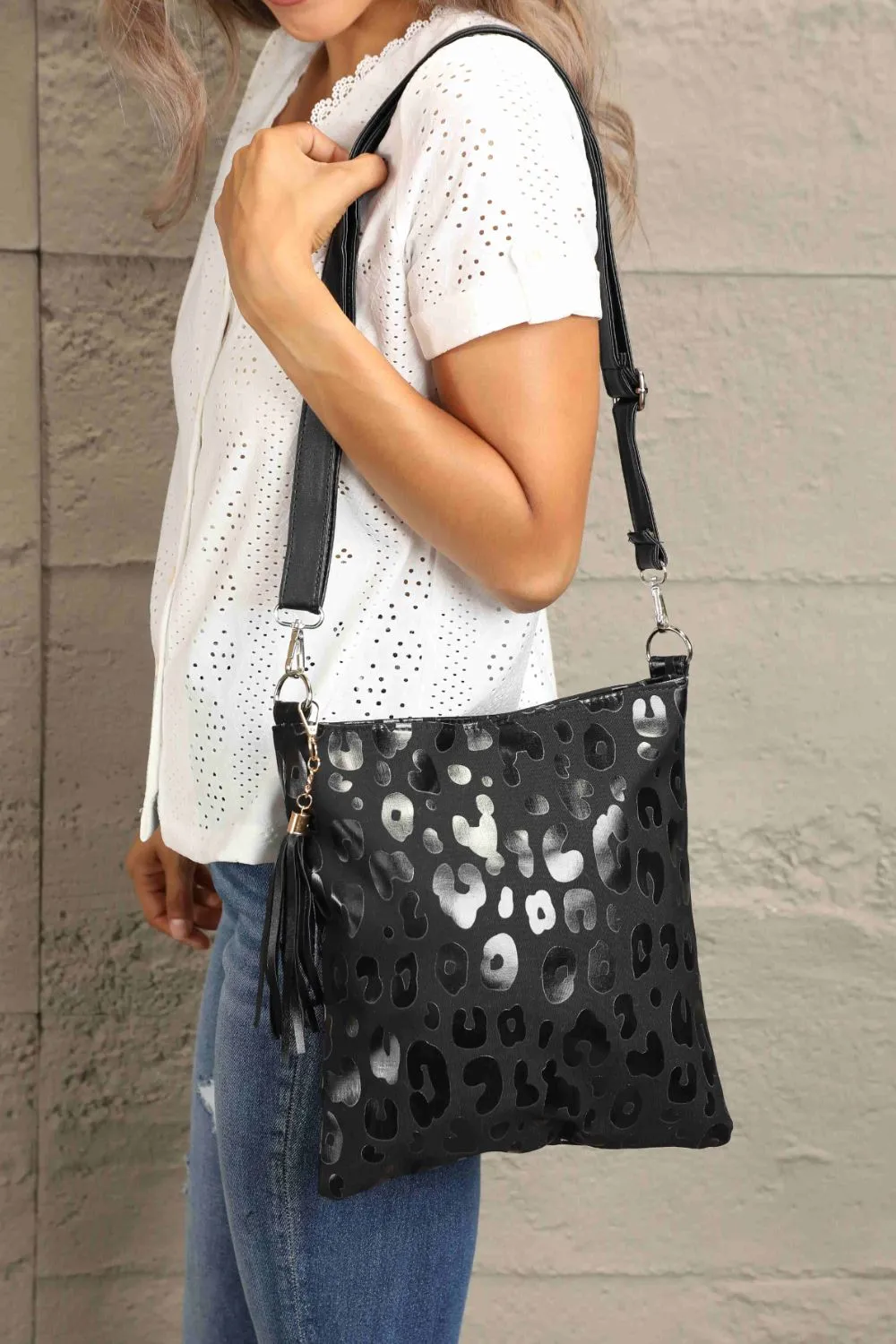 PU Leather Shoulder Bag with Tassel, image 3