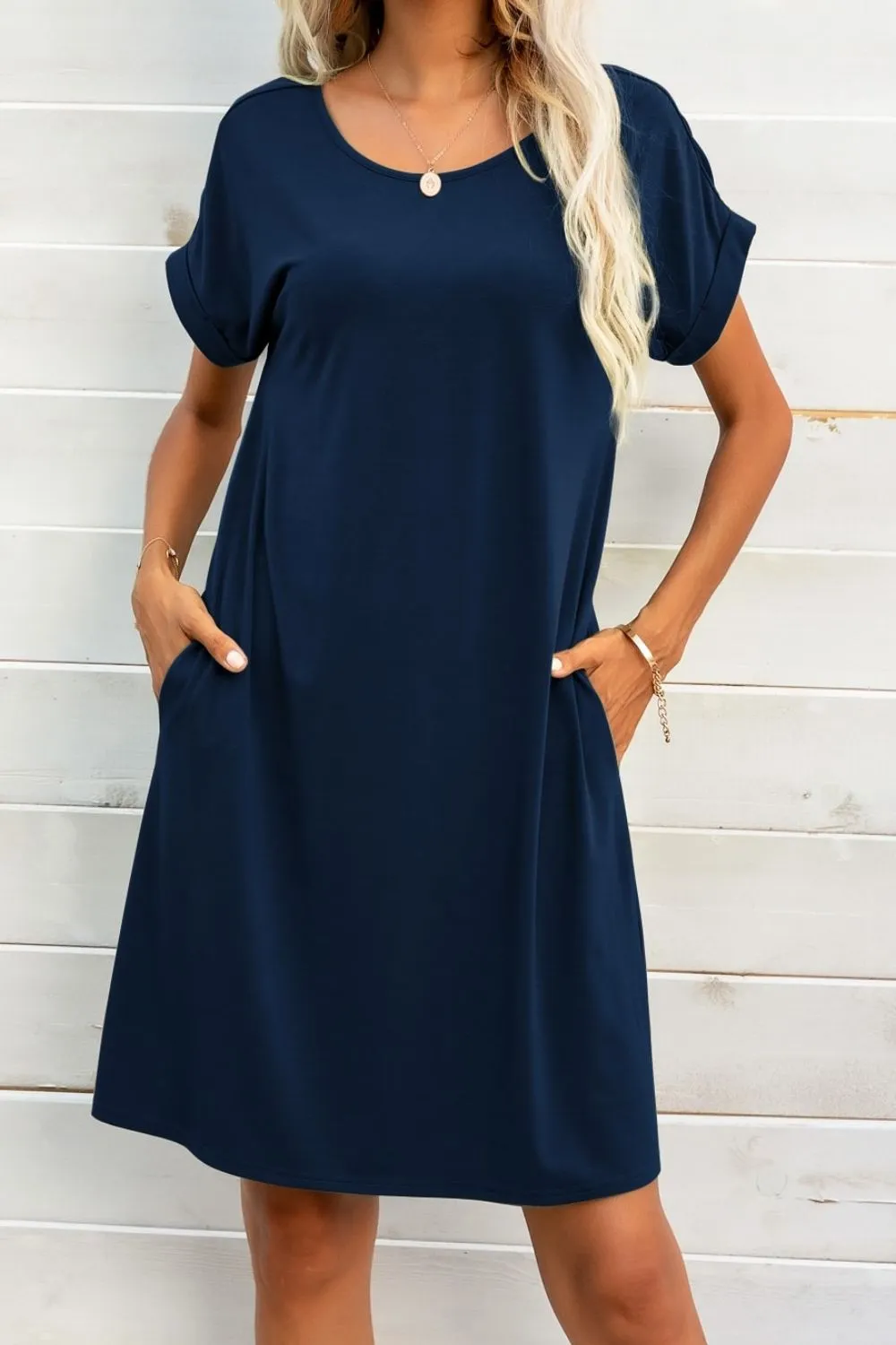 Scoop Neck Short Sleeve Pocket Dress, image 7