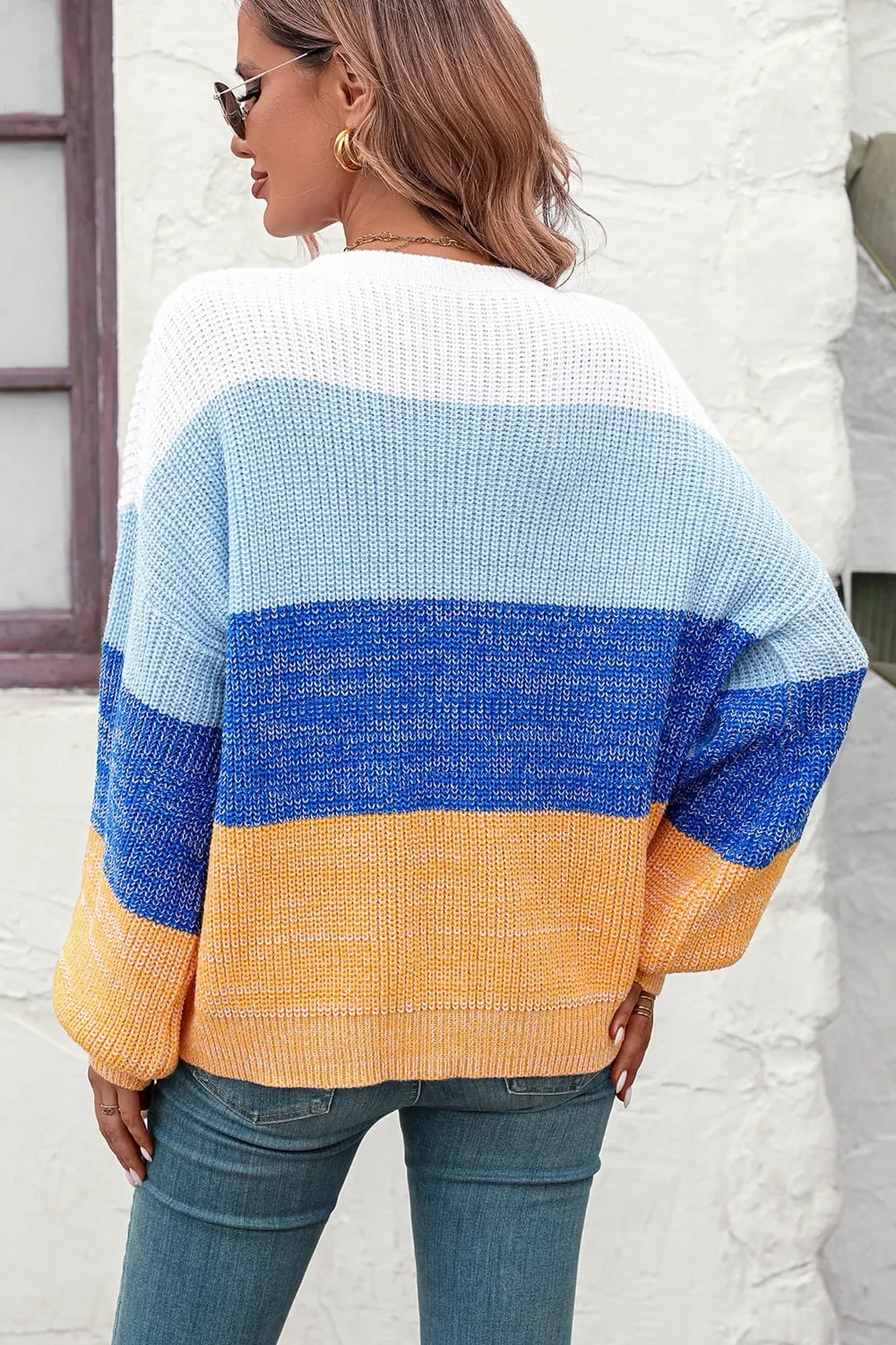 Round Neck Color Block Ribbed Pullover Sweater, image 6
