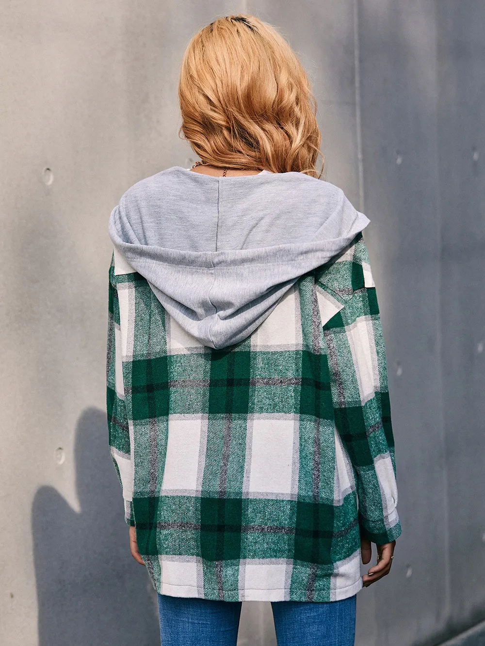 Plaid Dropped Shoulder Hooded Jacket, image 12