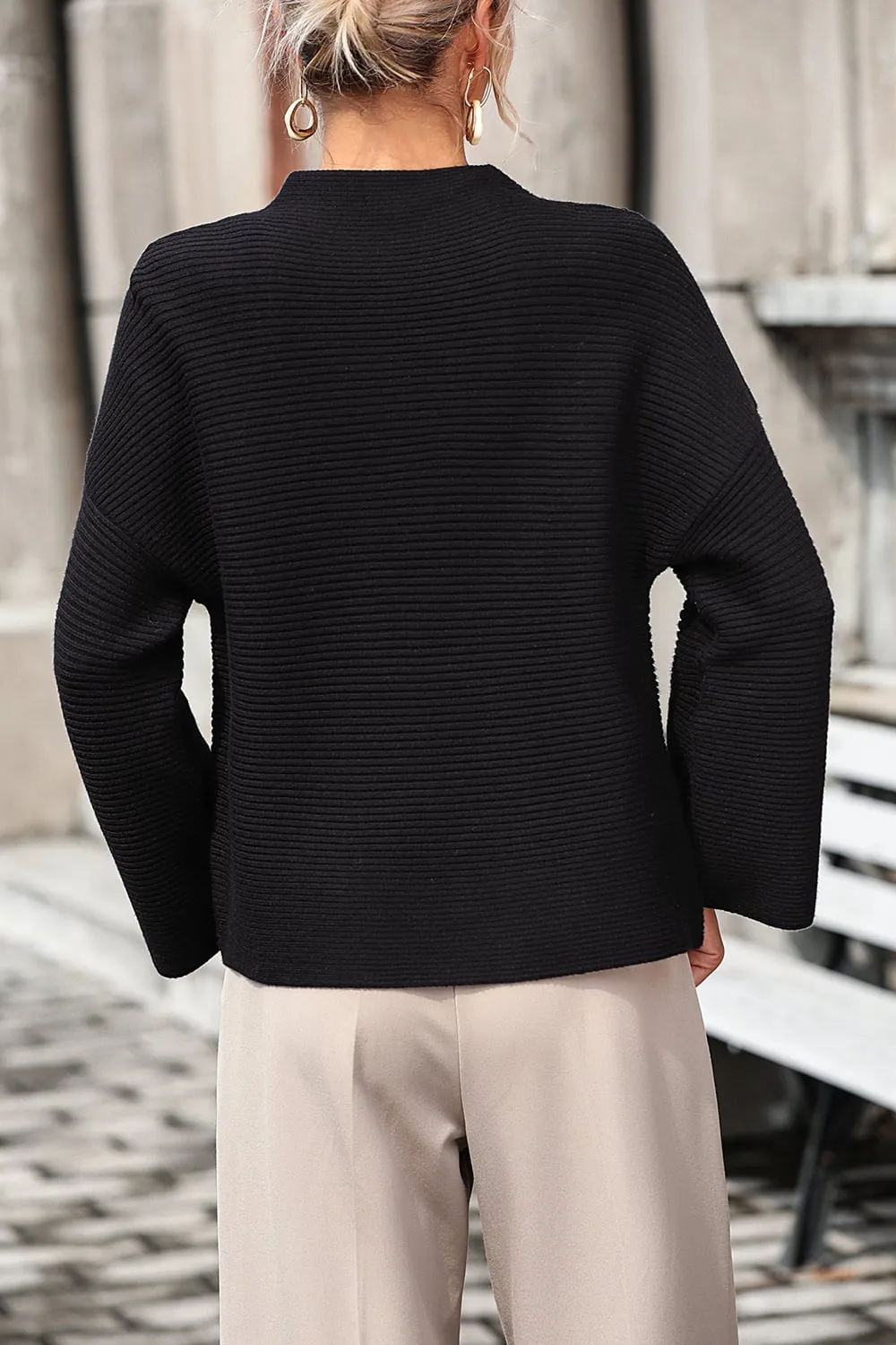 Mock Neck Dropped Shoulder Pullover Sweater, image 8
