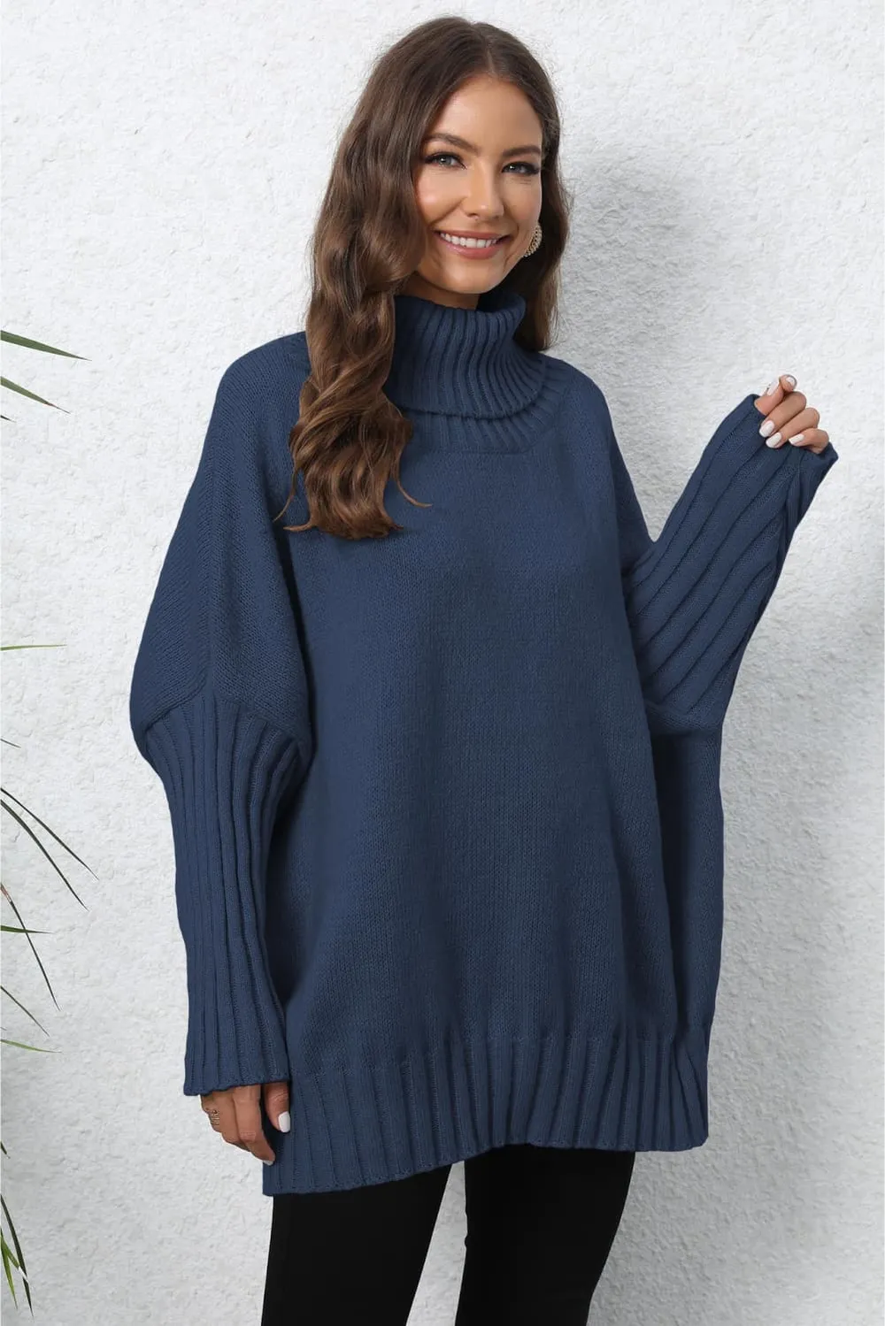 Turtle Neck Long Sleeve Ribbed Sweater, image 7