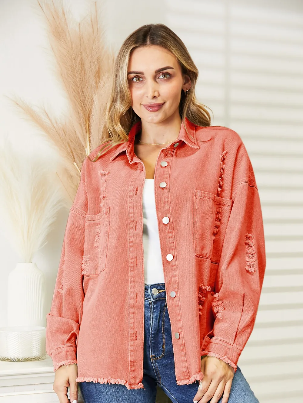 Distressed Raw Hem Denim Jacket, image 4