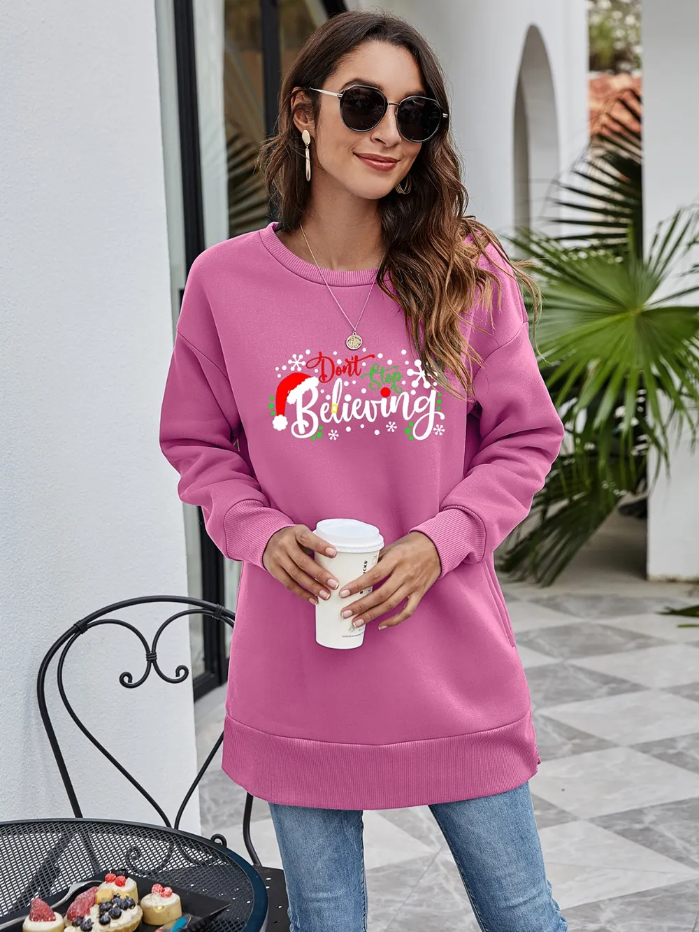 DON'T STOP BELIEVING Graphic Drop Shoulder Sweatshirt, image 5