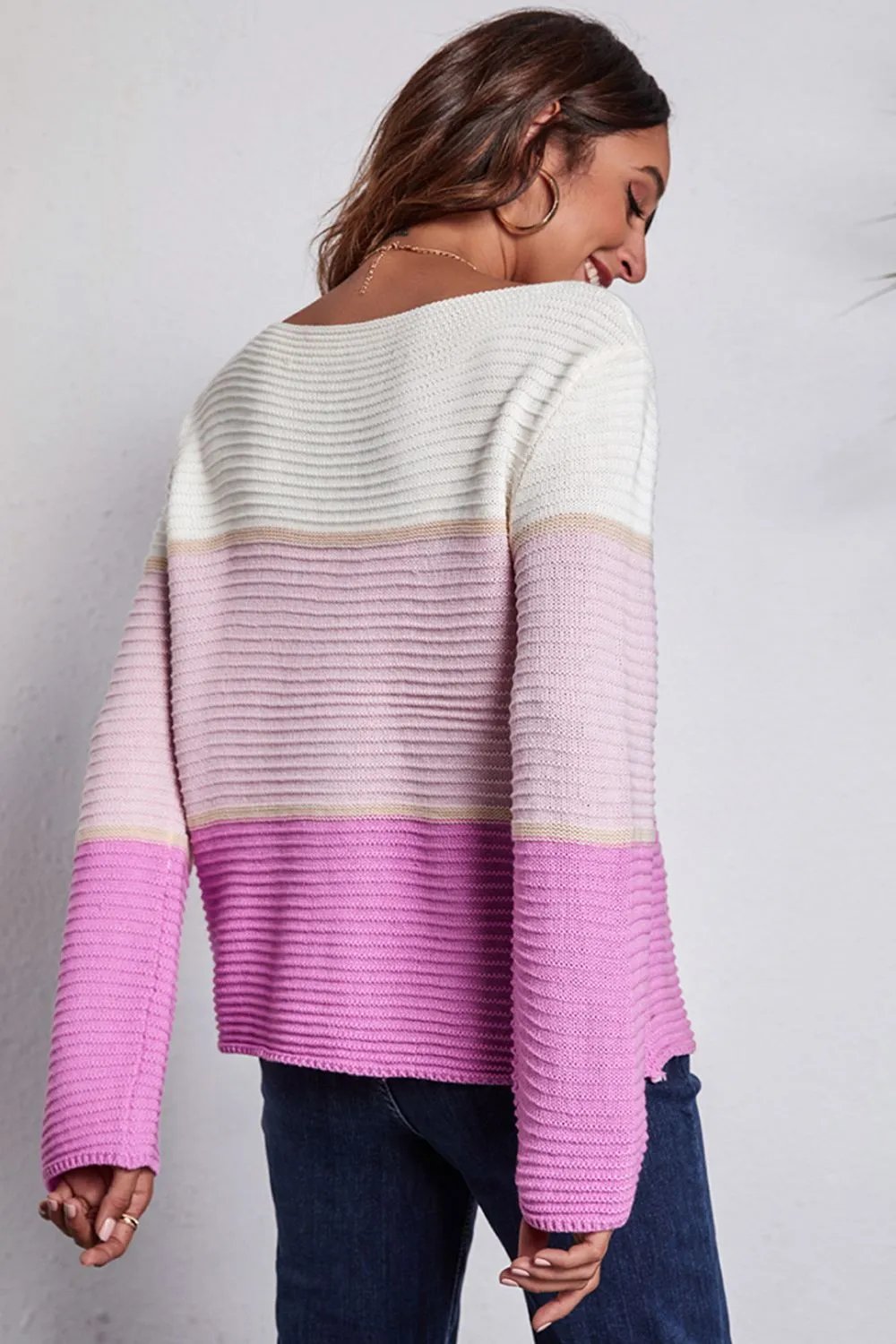 Color Block Horizontal Ribbing Sweater, image 4