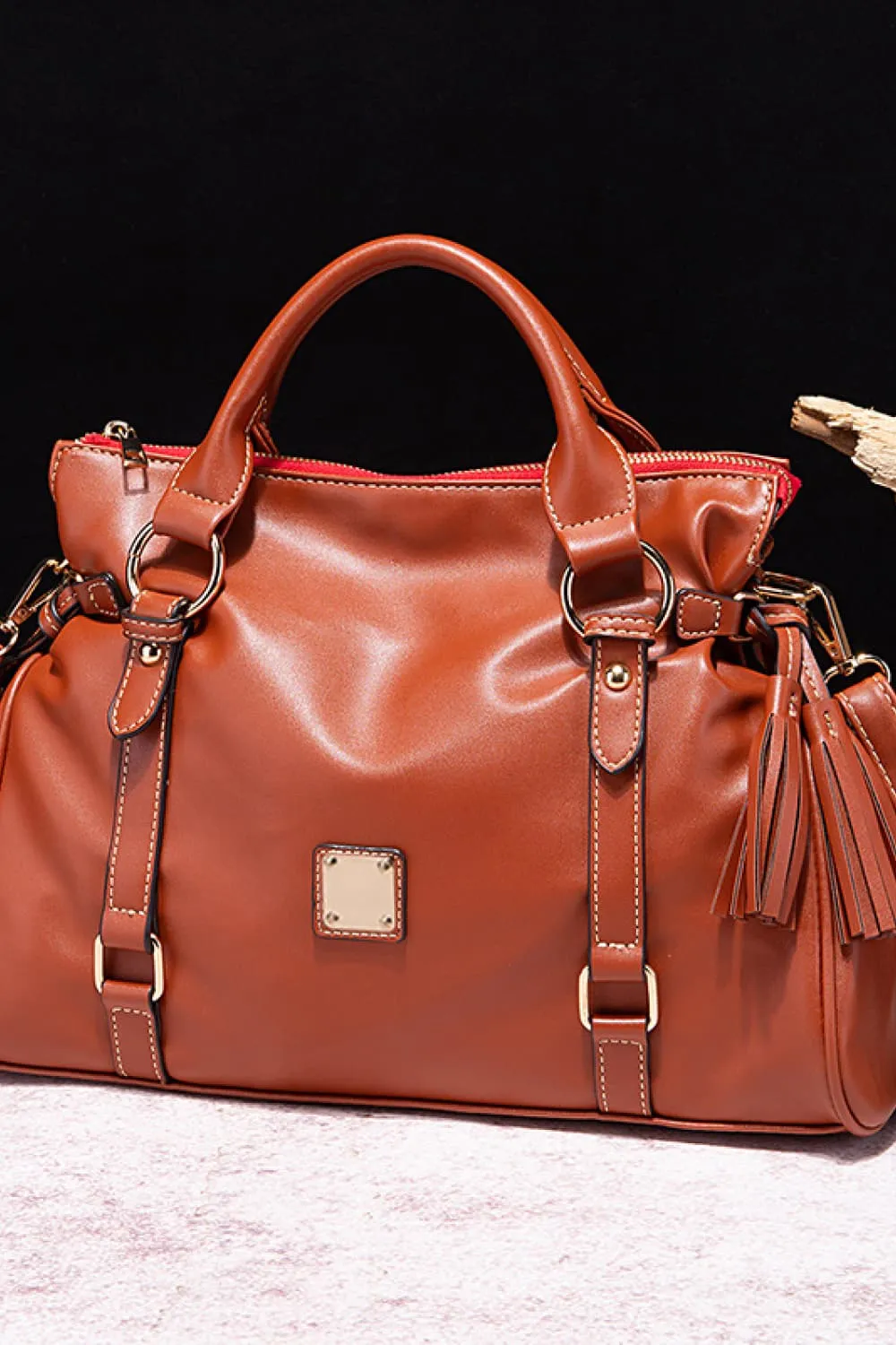 PU Leather Handbag with Tassels, image 3