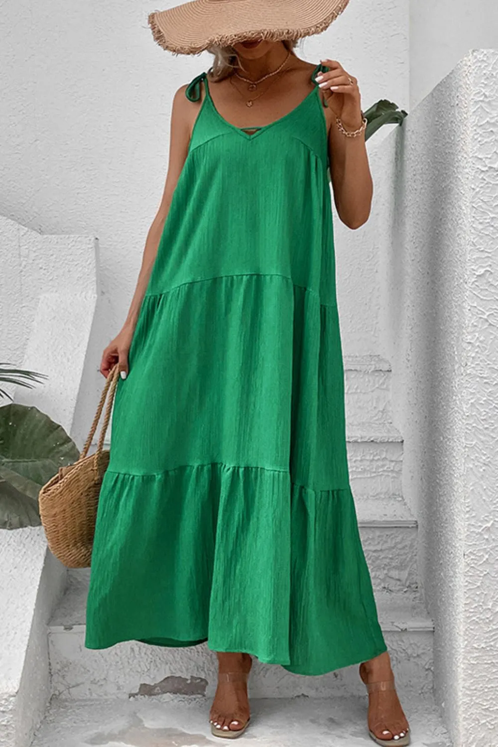 Tie-Shoulder Tiered Maxi Dress, image 2