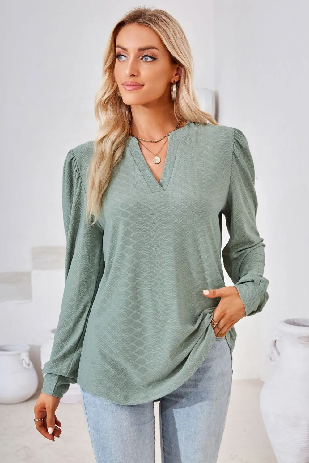 V-Neck Puff Sleeve Blouse, image 18