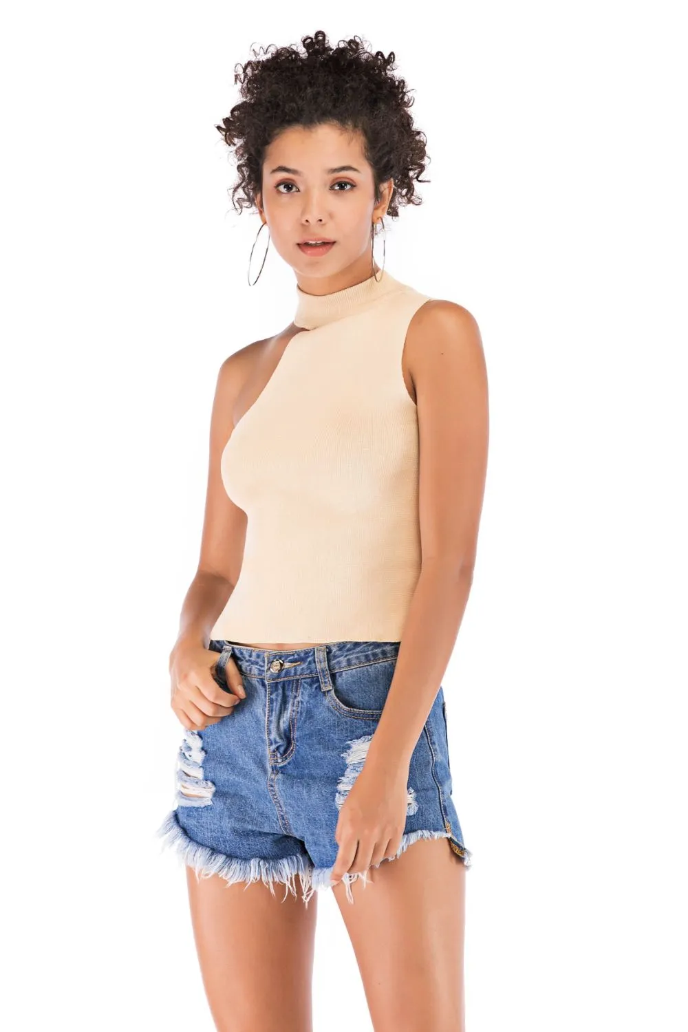 Asymmetrical Sleeveless Rib-Knit Top, image 3