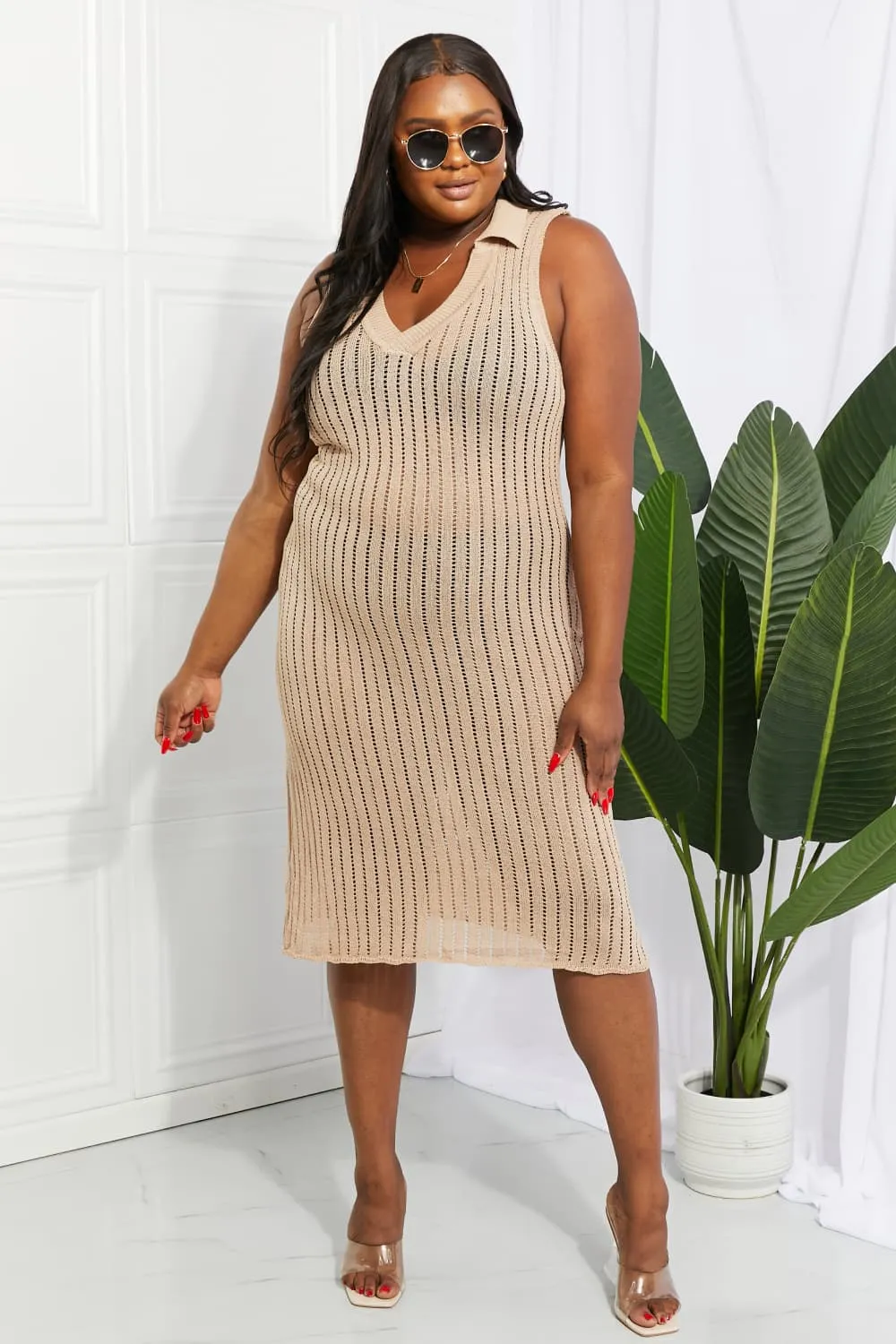 Openwork Johnny Collar Cover Up Dress, image 9