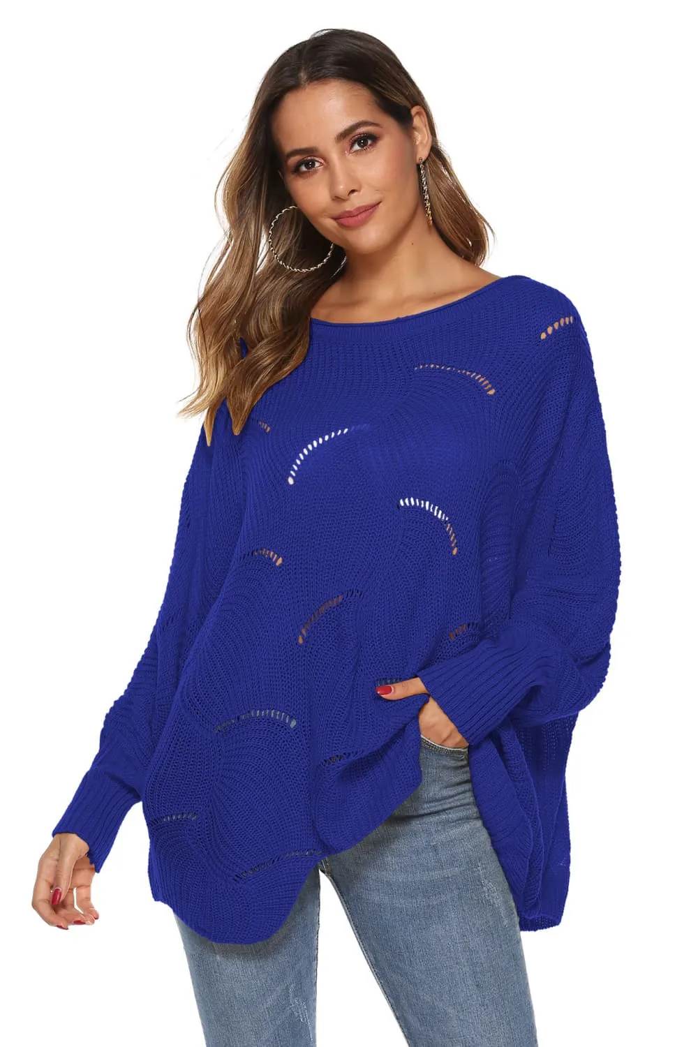 Round Neck Long Sleeve Openwork Sweater, image 14
